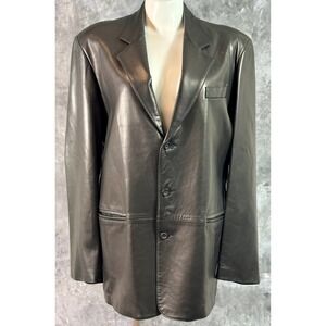 York Furrier Men's Black Longer Leather 3 Button Jacket sz 46 Long (15877)